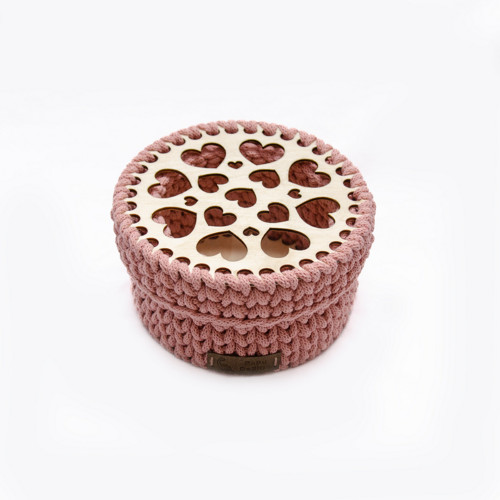 Košík kulatý 15x10 cm v barvě blush s víčkem
