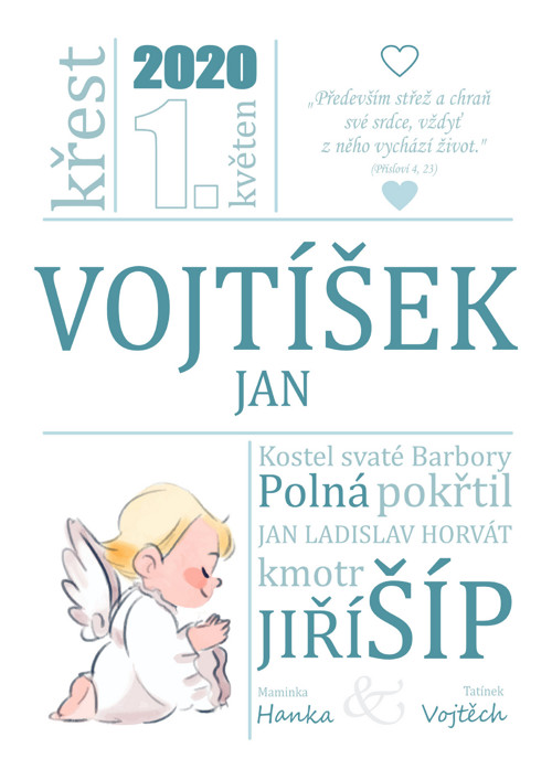 Pamětní list ke křtu miminka