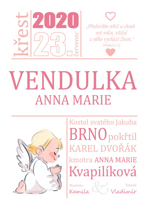 Pamětní list ke křtu miminka 1