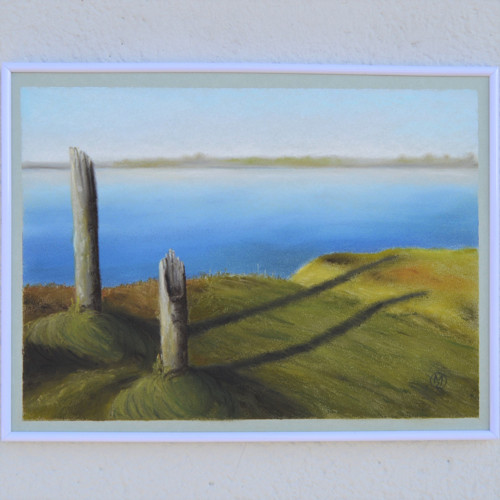Originál suchý pastel- Pobřeží, v rámu, 40x30 cm