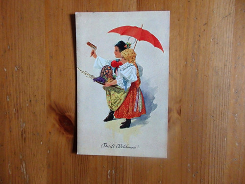 Veselé Velikonoce, deštník - pohlednice