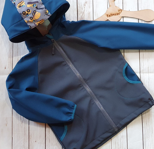 Softshellová zimní bunda dětská petrolej/šedá/bagr