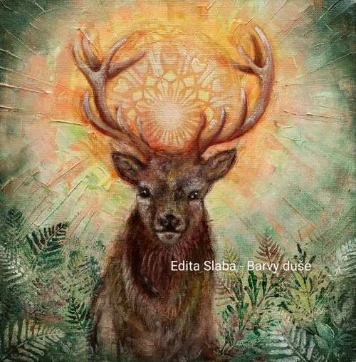 Cernunnos,král lesa - remalba na plátno 30 x 30 cm
