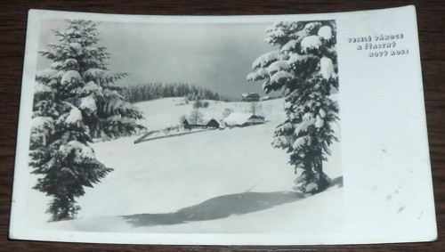 Starožitná ČB vánoční POHLEDNICE, krajina, 1942