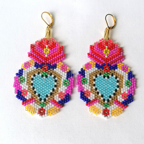 Sacred Heart Dangle Beaded Earrings