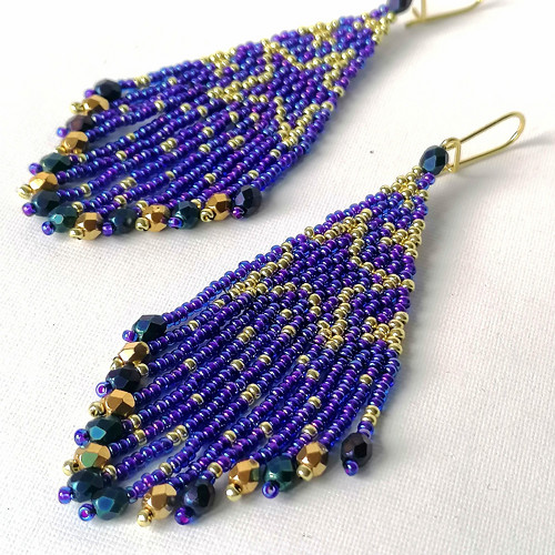 Blue Stars-Fringe Beaded Earrings