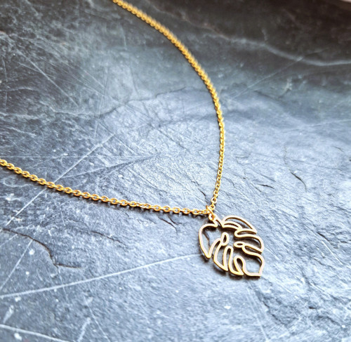 Ocelový náhrdelník*monstera*jemný*zlatý