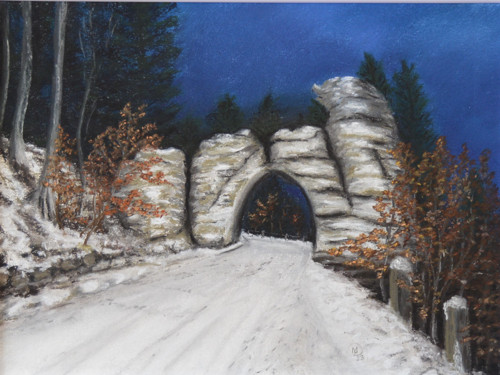 Originál suchý pastel- Brána, v rámu, 40x30 cm