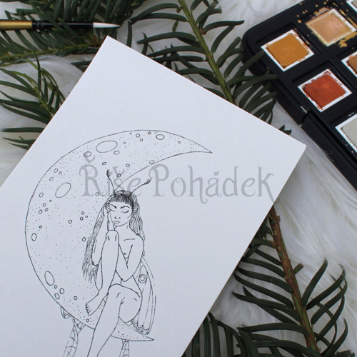 Měsíční víla - omalovánková ilustrace (K TISKU)