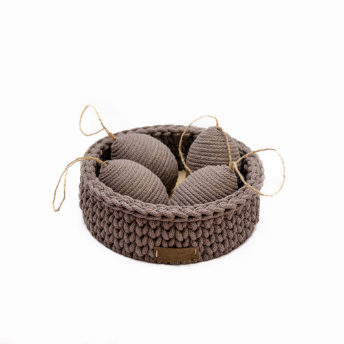 Košík kulatý 20 x 6 cm v mocca barvě se 4 vajíčky