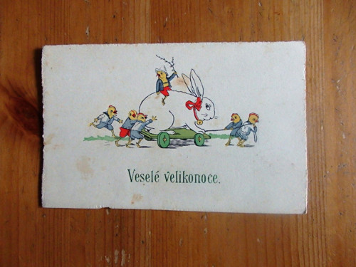 Velikonoce s bílým králíčkem - pohlednice