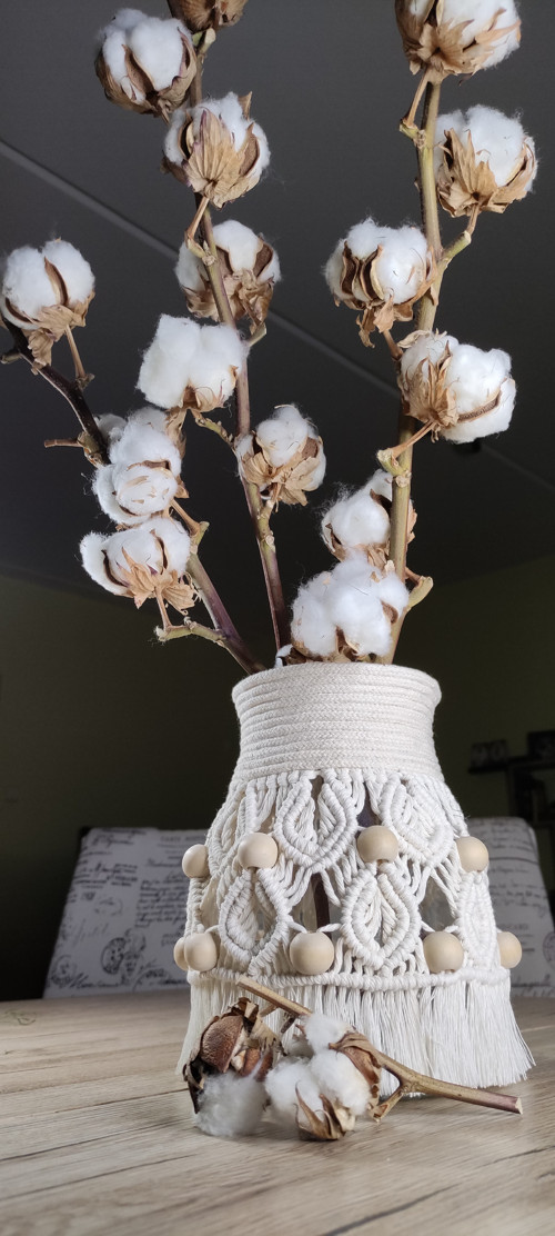 Macramé lucerna - váza - natural s korálky — foto 1