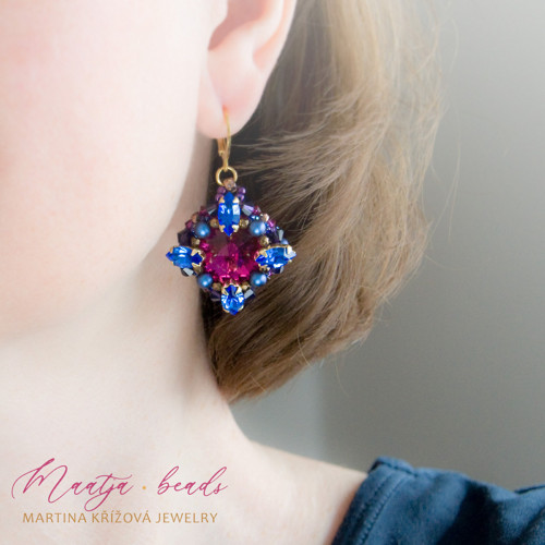 Mabelle - Sapphire Magenta Passion (šité náušnice)