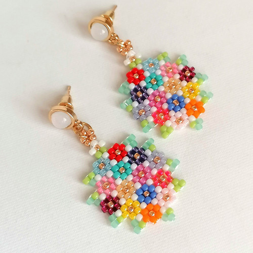Spring Flowers Dangle Beaded Earrings