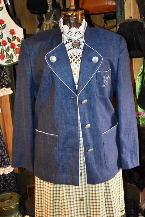 100% lněné modré dobové sako vel. 44