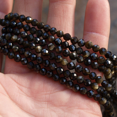 Obsidián zlatý, fazetovaný 4mm