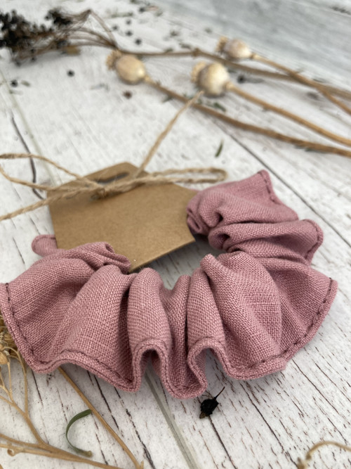 Ľanové scrunchies / OLD ROSE/