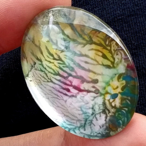 Velký skleněný kabošon s grafikou, 40x30 mm