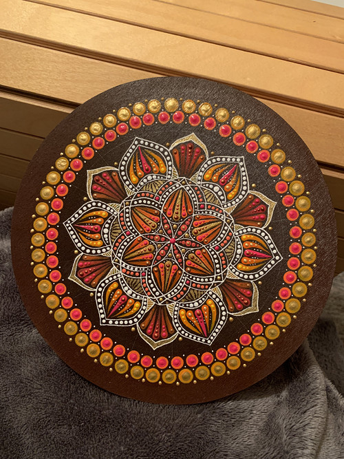 Mandala na dřevě - Indie
