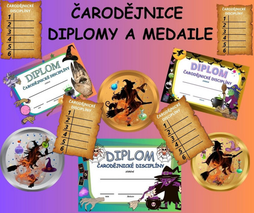ČARODĚJNICE -Diplomy, medaile, kartičky k soutěžím