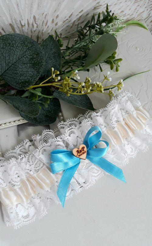 IVORY Podvazek s monogramy a datumem svatby