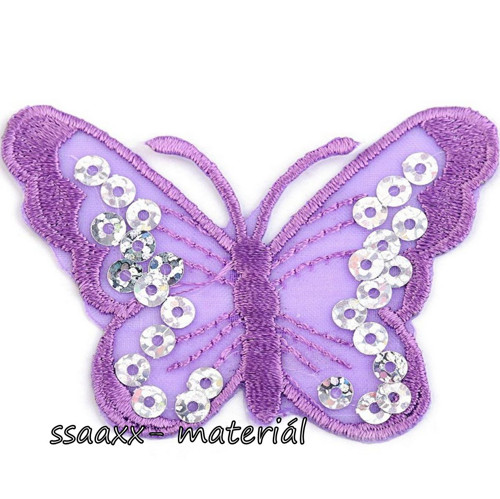 Nažehlovačka ~ 46x67 mm ~ motýl s flitry ~ fialový