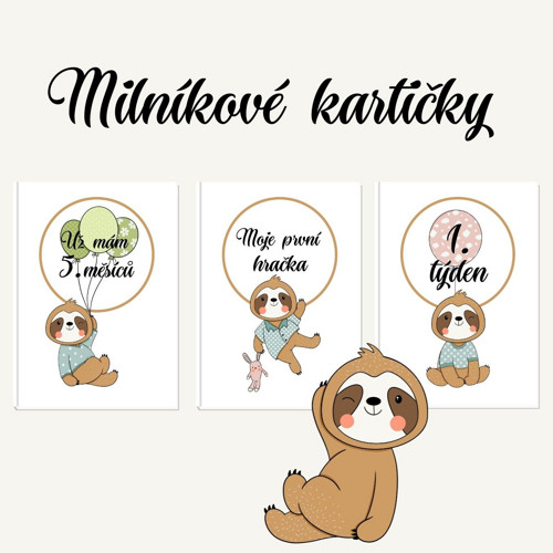 Milníkové kartičky - roztomilý lenochod — foto 1