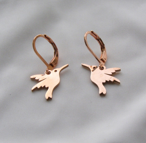 Náušnice z chir. oceli rose gold - KOLIBŘÍCI