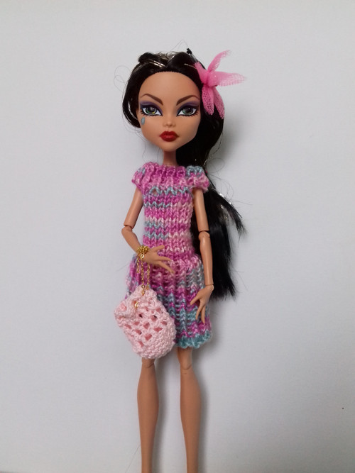 Pletené šatičky pro Monster High s doplňky