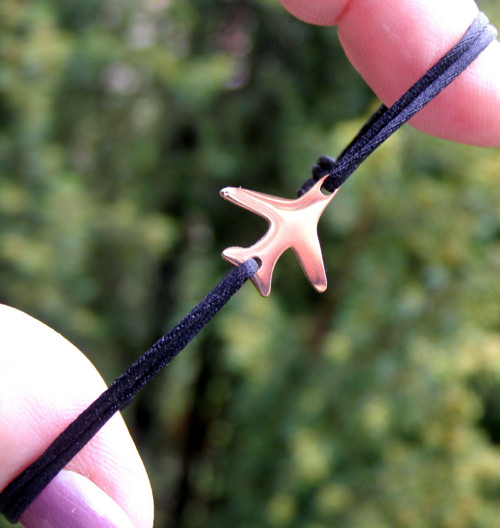 Saténový náramek KABBALAH*LETADLO*rose gold ocel