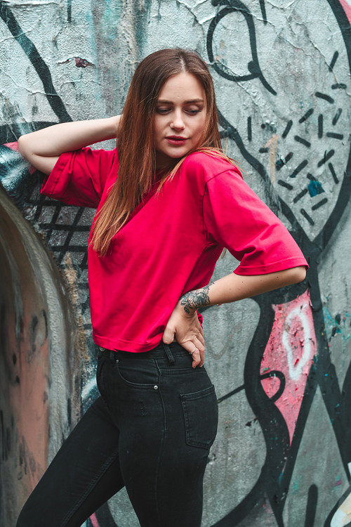 Tričko krátký rukáv dámské růžové BOYFRIEND crop top magenta / od ...