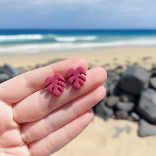 Magenta - náušničky Mini Monstera (tmavší) — foto 1