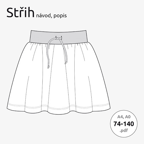 Střih Sukýnka s úpletovým pasem vel. 74-140