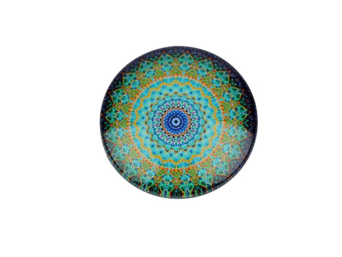 Skleněný kabošon mandala 25 mm (1ks) - tyrkys
