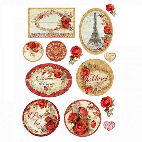 Rýžový papír A4 DFSA4137-Red roses and Frames