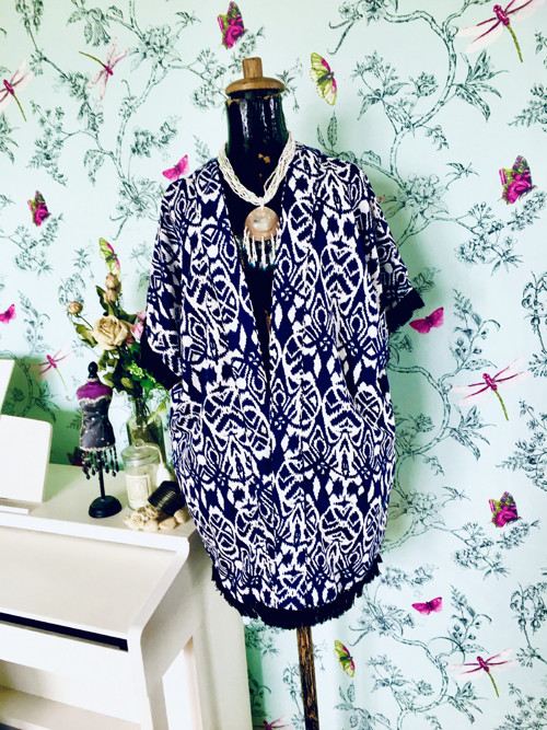 Kardigan boho modrobílý — foto 1