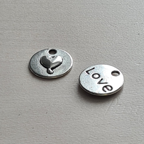 Přívěsek - penízek LOVE průměr 15 mm, 5 ks