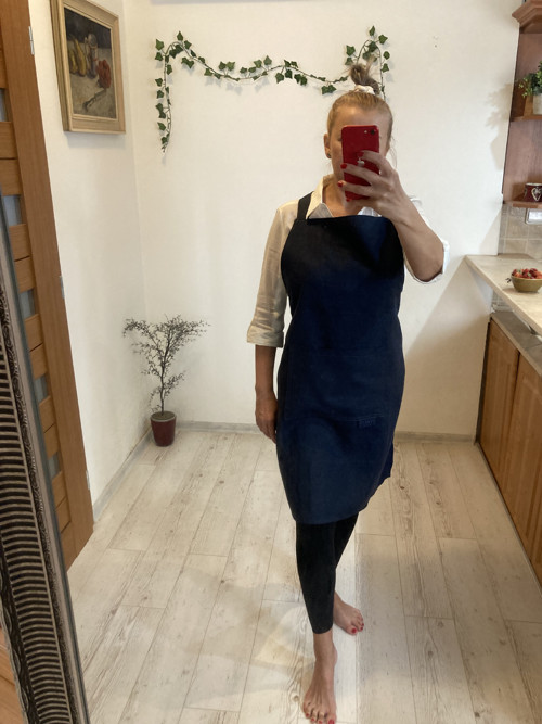 Ľanová Kuchynská zástera NAVY BLUE