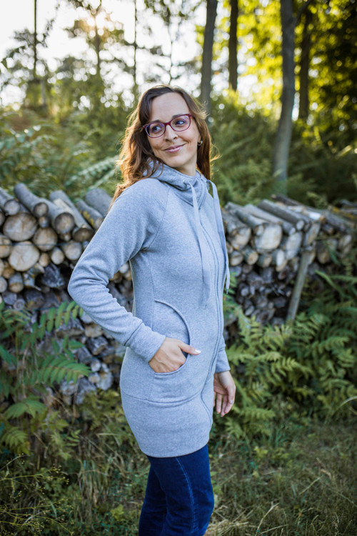 Dlouhá mikina-širokýnáplet-warmkeeper - šedý melír