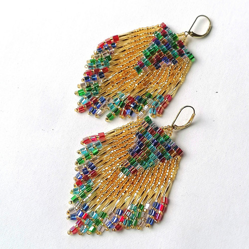 Colorful And Gold Fringe Earrings