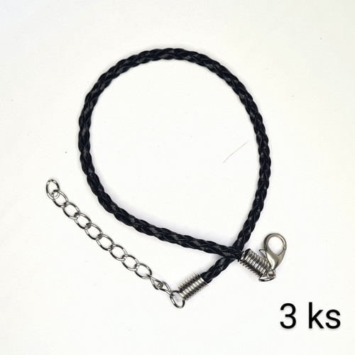 Koženková šňůrka na náramek černá, 3 ks