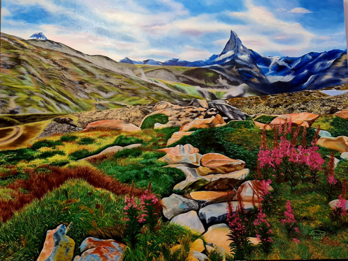 Ručně malovaný obraz, "Pohled na Matterhorn"