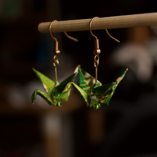 Origami náušnice "zelení jeřábci" — foto 1