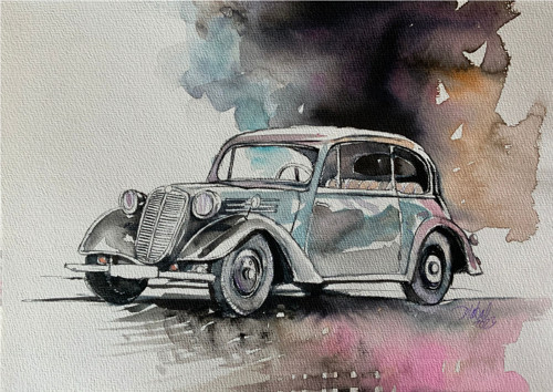Tatra 57 B / originální akvarel Dlabal — foto 1