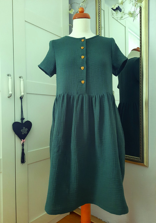 Dámské mušelínové šaty - Forest green na knoflíčky