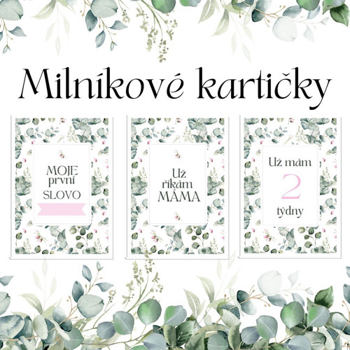 Milníkové kartičky - Eucalyptus + rose