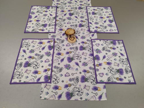 KOMPLET 4x prostírání 1x šerpa LEVANDULE