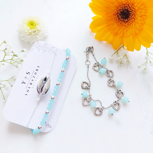 Sada 3 náramků • Baby Blue • ocel, sklo