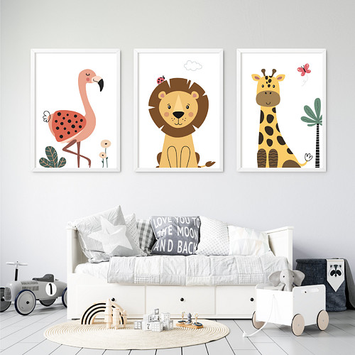 3 Plakáty SAFARI zvířata - Žirafa, Plameňák, Lev