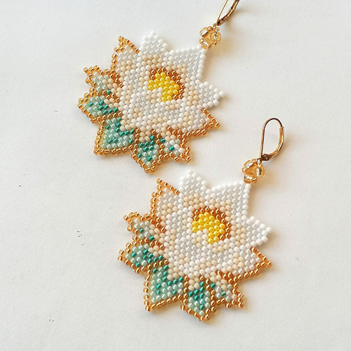 White Lotus Flower Beaded Earrings